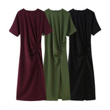 Fongt Open Fork Midi Dress 2025 Spring And Summer Collar Leisure Long Dress