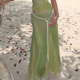 Girl Sexual Dew Back Bow Chest Type Agaric Edge Net Halter Belt Small Vest Lace Spliced Half Skirt-Outfit