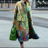 Fongt New 2025 Autumn Women's Long-Sleeved Collar Coat Prints The Long