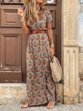 Neck Short Sleeve Paisley Print