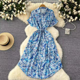 Chiffon Dress 2024 New French Waist Reduction Single-Breasted Medium-Length Shirt Skirt-Outfit