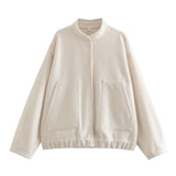 Fongt Autumn And Winter New Women's Casual Multi-Color Loose Wool Jacket Dark Buckle Collar Jacket
