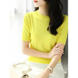 Sweater T-Shirt Women's Wear New Summer Half-High Collar Chic Premium Ice-Sensitive Silk Black Blouse Thin-Outfit
