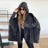 Fongt Autumn And Winter New Women's Casual Loose Long-Sleeved Hood Splicing Plush Fur Coat Women