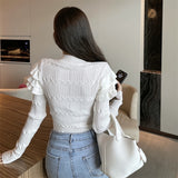 Sleeve Turtleneck Buttons Sweater Jumpers Girls Stretchy Chic Ruffles Autumn Spring Sweaters Pullovers Tops Women-Outfit