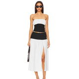 Patchwork Tube Top And Slit Long Skirt Co Ord Set-Outfit