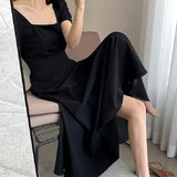 Fongt 2024 Summer New Ins Tea Break Skirt Temperament A Word To Get Over The Knee Long Hepburn Wind Fat Mm Little Black