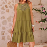 Fongt Summer Sleeveless Dresses Casual Sleeveless A-Line Hierarchal Swing Vest Skirt Beach Vacation Mini