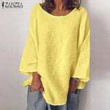 Fashion Autumn Blouse Women Long Sleeve Solid Blusas Femininas Basic Tops Robe Loose Chemise Tunic Cotton Linen