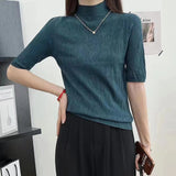 Femme 2023 Spring Summer Korean Fashion Clothes Pink Sweater Women Short Sleeve Knitted Tops Casual Soft Pullover