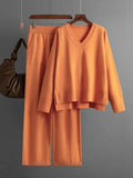 Sweater 2 Peice Set Women Winter Autumn Warm V-Neck Pullover Straight Jogging Pant Suits Casual Oversize Tracksuit Women-Outfit