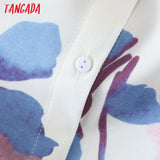 Women Ink Flowers Print Shirts Long Sleeve Turn Down Collar Elegant Office Ladies Work Blouses
