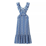 Fongt New Women's Fashion Heavy Industry Cotton Embroidery Cascade Decoration Stampling Dress
