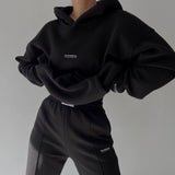 Fongt 2025 New Casual Plus Velvet Long-Sleeved Hooded Hooded Trousers Set For Women