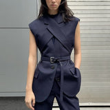 Fongt Suit 2025 Autumn New Fashion Niche Cross-Tape With Sleeveless Blazer Woman Trend