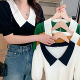 Fongt Retro Bubble Sleeve Knitted T-Shirt Women Design Small Short Top Summer New Ice T-Shirt
