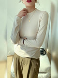 Standing Collar Modal Long-Sleeved Bottomed Shirt Women's Autumn And Winter New Pure Color Simple Half-High Collar