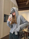 Short Knitted Cardigan Women's Short Sweater Coat Spring And Autumn Korean Style Stylish Double Zipper-Outfit
