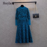 Dresses Autumn Winter Turtleneck Long Sleeve High Waist A-line Vestidos Runway Design Elegant Knitted