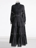 French Retro Style Suit 2025 New Lace Neckline Hollow Bare Waist Solid Dress Two Sets Of Female