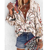 Blouse V-neck Long Sleeve New Design Plus Size Chains Print Loose casual Shirts Womens 2020 Tops And Blouses blusas