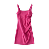 New Pleated Vest Dress Summer Women's Solid Color Square Collar Sleeveless Hip Skirt-Outfit