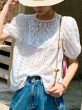 Fongt And Summer New Holiday Women's Top White French Embroidered Little Shirt Women's Sleeves South Oil Women's