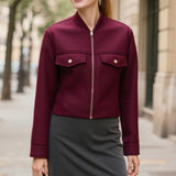 Fongt Burst Women's Round Neck Zipper Soft Short Jacket Jacket