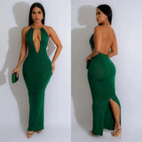 Fashion Women's Solid Color Hollow Back Sleeveless Dress-Outfit
