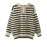 And Winter New Age-Reducing Sweater Gentle Korean Style Simple Striped Hooded Sweater Female Korean Version Slim Sweater-Outfit