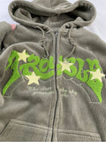 Fall Winter Women Zipper Design Drawstring Tie Up Letter Pattern Sweatshirts Baggy Long Sleeve Classic Hip-hop Hoodies