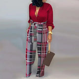 Fongt New Women's Loose Plus Size Print High Waist Casual Straight Jumpsuit