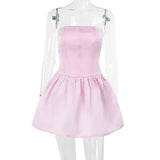 Satin Ruched Strapless Mini Dress-Outfit