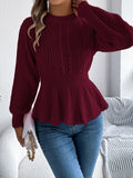 Shooting Autumn And Winter Pure Color Hemp Flowers Waist Lotus Side Long-Sleeved Jacket Sweater Women's