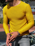 Fongt Men's Casual Round Neck Sweater Solid Color Slim Long Sleeve Knit Jumper Men's