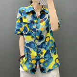 Stylish Polka Dot Printed Blouse Female Clothing Single-breasted Summer Short Sleeve Casual Turn-down Collar Shirt-Outfit