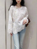 Fongt Chinese Style Lace Jersey Women's Long-Sleeved Tiansi Famous Literary Temperament Shirt Women 2025 New Women's
