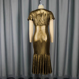 Fongt Sexy V-Neck Folded Fishtail Skirt Three-Dimensional Flowers Waist Fashion Party Party Evening Dress Dress