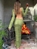 Women Fashion Knitted Solid Long Sleeve Backless Sexy Slim Maxi Dress 2023 Fall See Through Vacation Party Outfit Y2K-Outfit