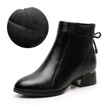 New Ankle Boots Women Pointed Toe Thick Heels Genuine Leather Shoes Short Boots Soft Sole Footwear Plus Size