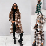 Style Women's Wear Station Plaid Print Long Sleeve Thin Long Coat-Outfit