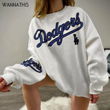 Sweatshirts Long Sleeve Cotton Round Neck White Letter Printing Loose Top Autumn Fashion Basic Oversized Harajuku