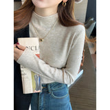 Fongt Collar Bottom Shirt Femininity In Autumn And Winter New Wool Long-Sleeved Knitted Shirt Solid Black