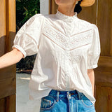 Korean Women's Clothing New Temperament Commuter Women's Top Short-Sleeved Shirt Women Design Feel French White Shirt