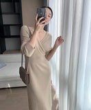 Women's Autumn Winter New Retro Temperament V-neck Sexy Backless Slim Knitted