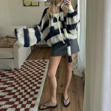 Stripe Oversized Cardigan With Neckerchief-Outfit