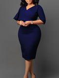 Fongt Women's New Temperament Tongle Solid-Colored Bag Hip Professional Pencil Dress African Dress