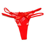 Fongt Sexy Embroidery Lady T-Word T-Tants Lace Transparent Hollow Seduction Hot Red Life Year Tpants