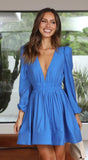 Fongt Years Of Fashion New Show Thin Deep V Close Waist Pleated Skirt Place Long Sleeve Dress 23039-Outfit