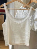 Women Fashion Soft Cotton White Bow Ornament Tanks 2023 Summer Vintage O Neck Lace Edge Sleeveless Female Chic Tops-Outfit
